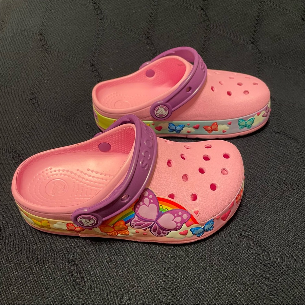 Like new! Pink butterfly crocs size 13 Light up! - Picture 4 of 5